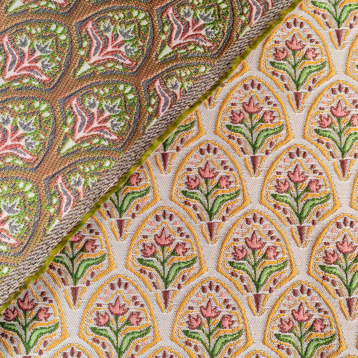 tissu jacquard fleurs et or