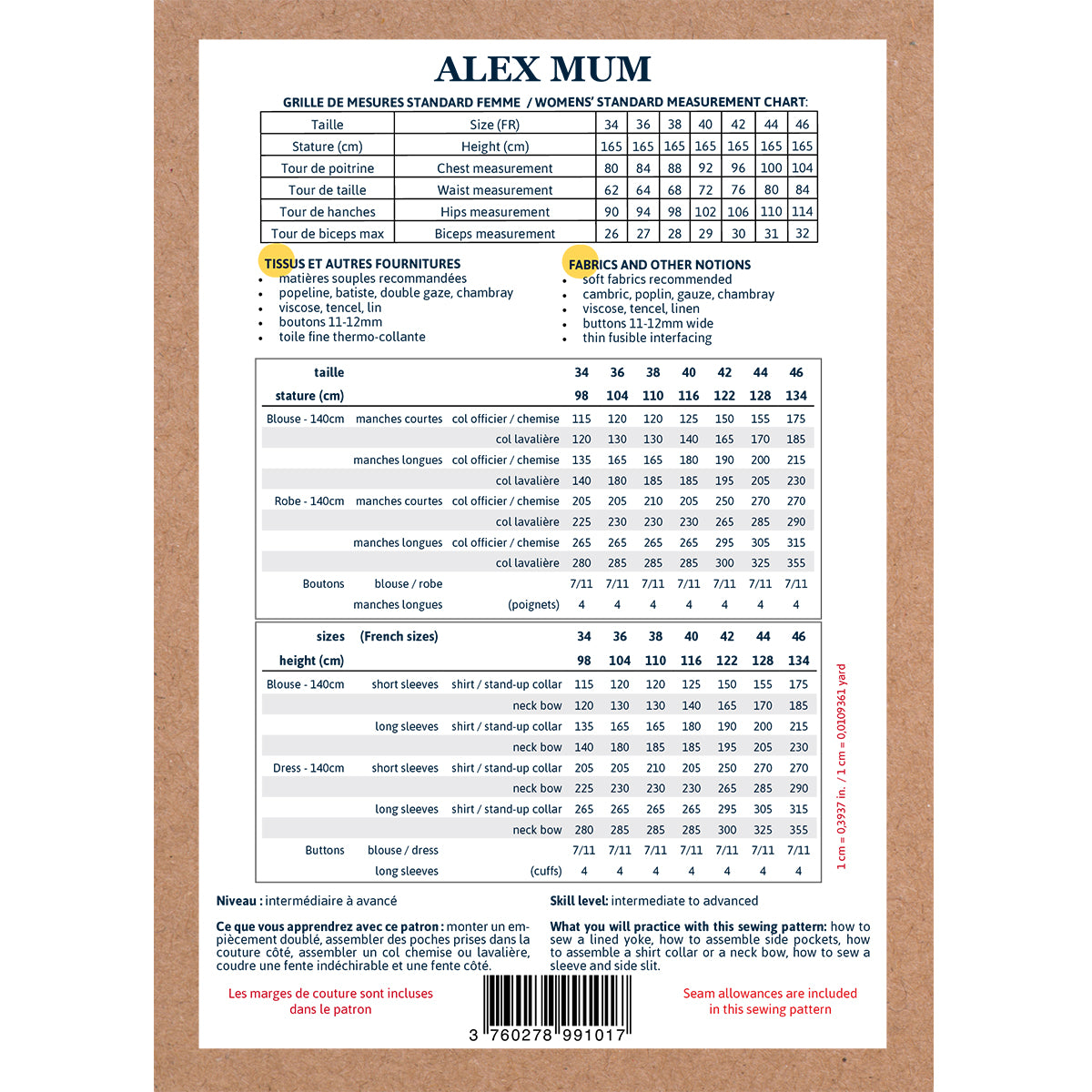 Duo de patron de blouse et robe pour femme et enfant format papier