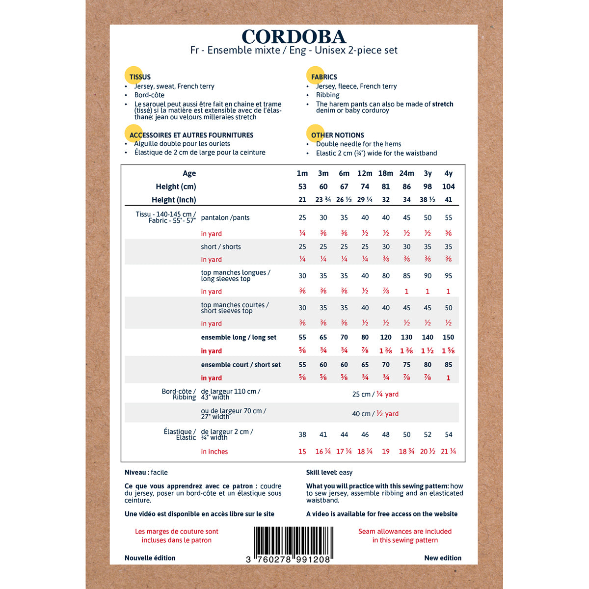 Patron de pyjama pour bébé format papier