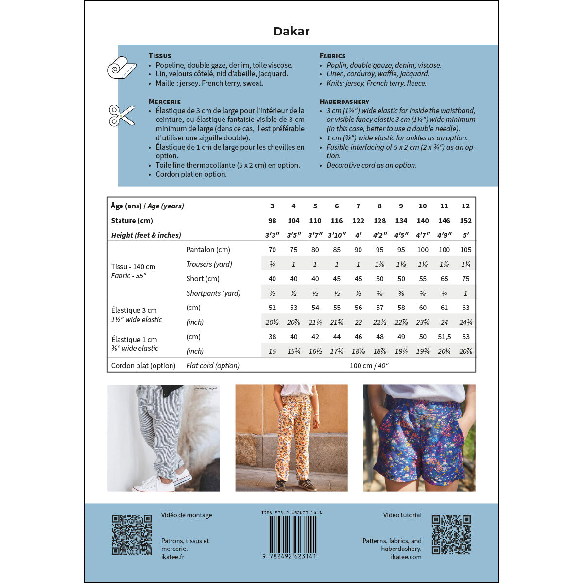 Patron pantalon et short pour enfant format papier