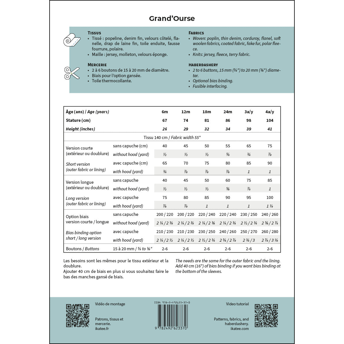 Patron de gilet, veste et peignoir pour bébé format papier