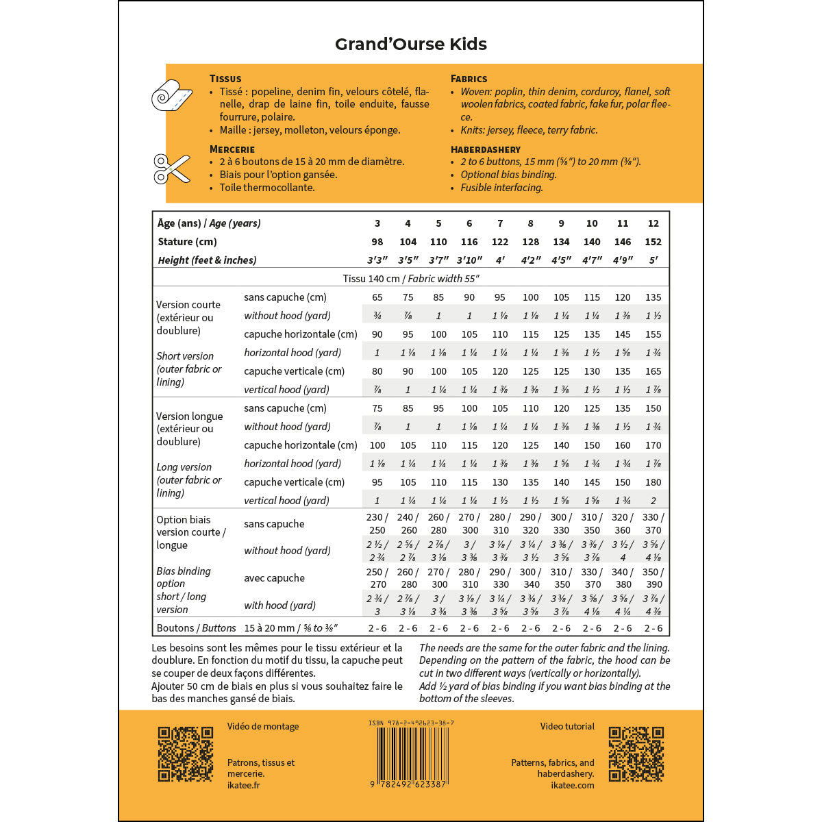 Patron de veste pour enfant format papier