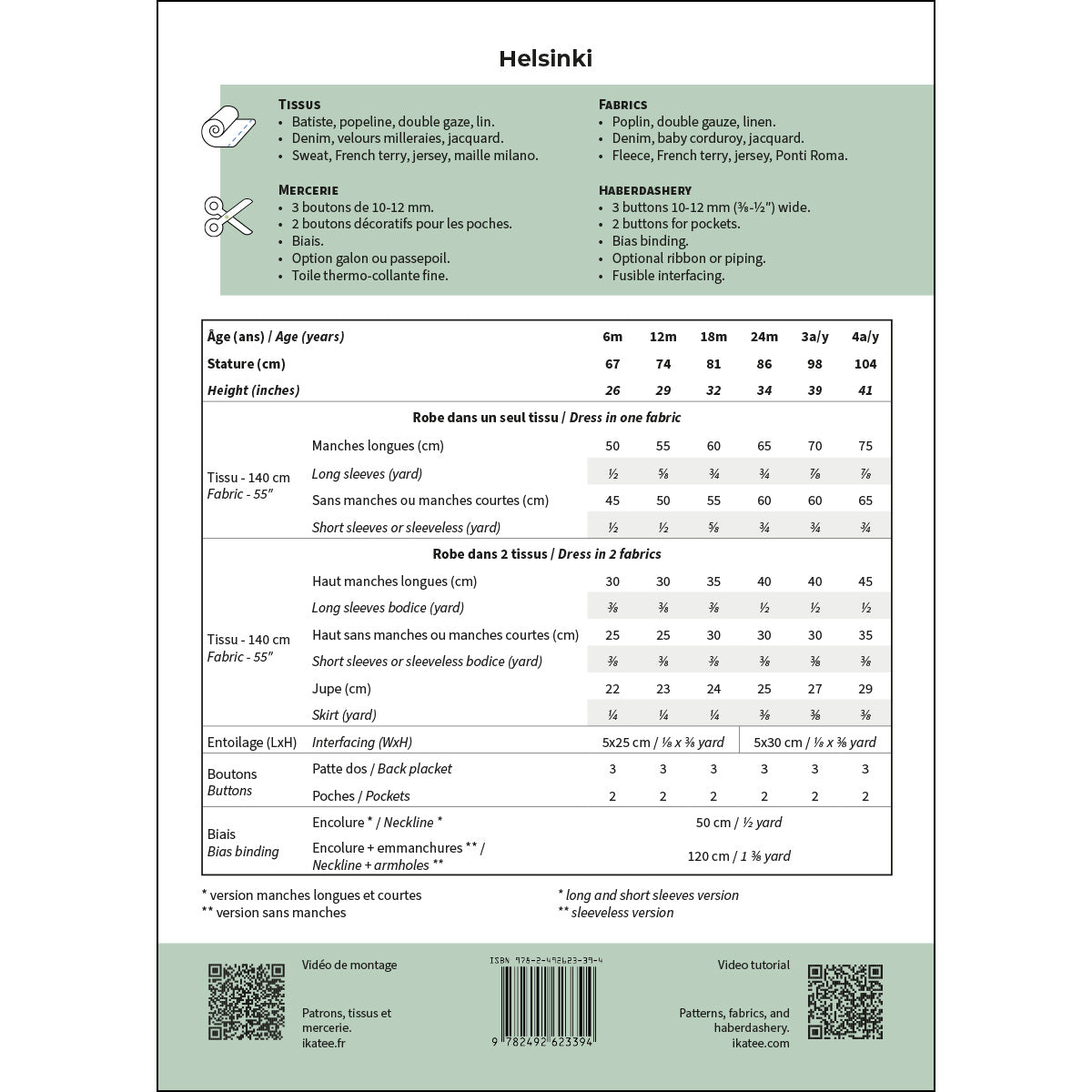 Patron de robe pour bébé format papier