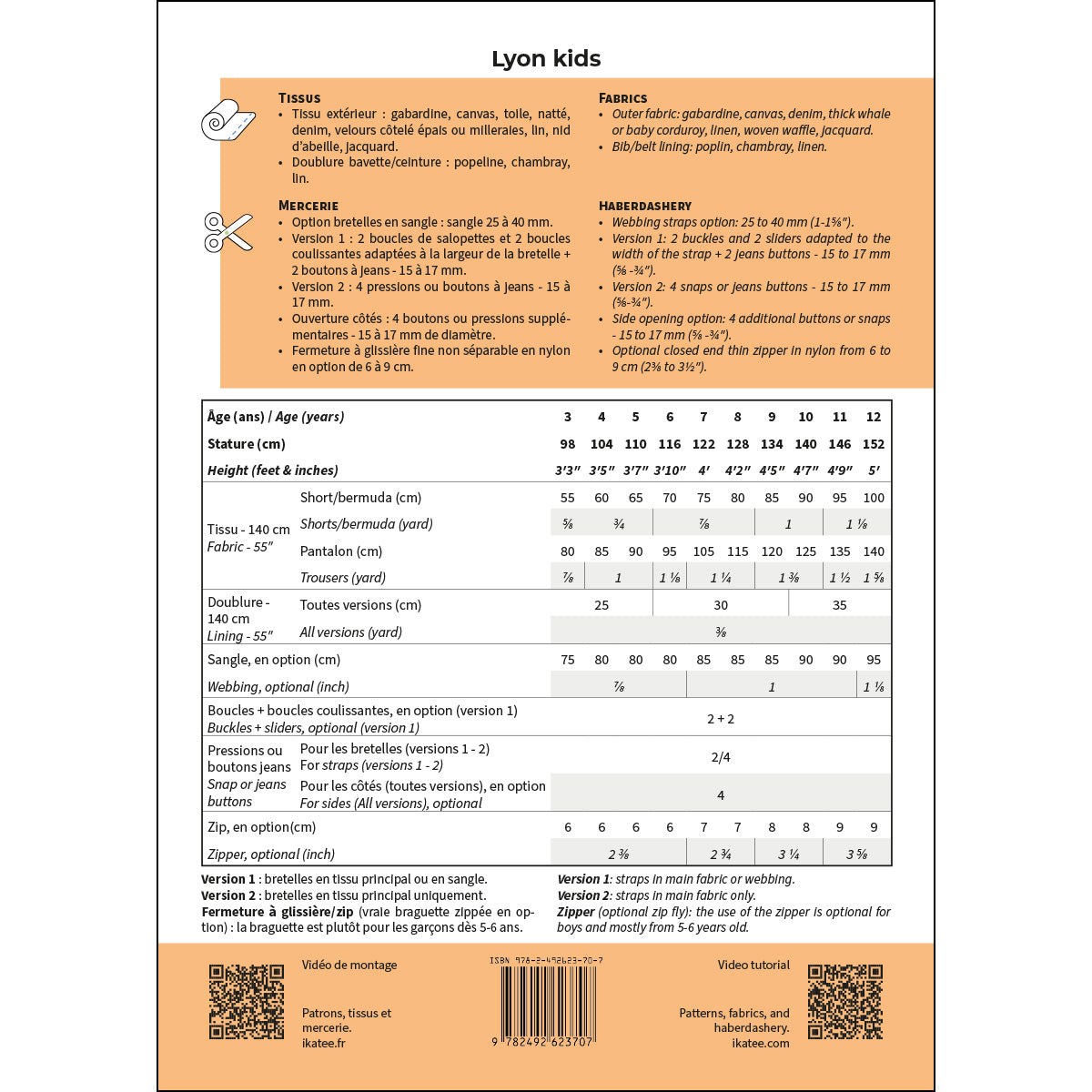 Patron de salopette pour enfant format papier