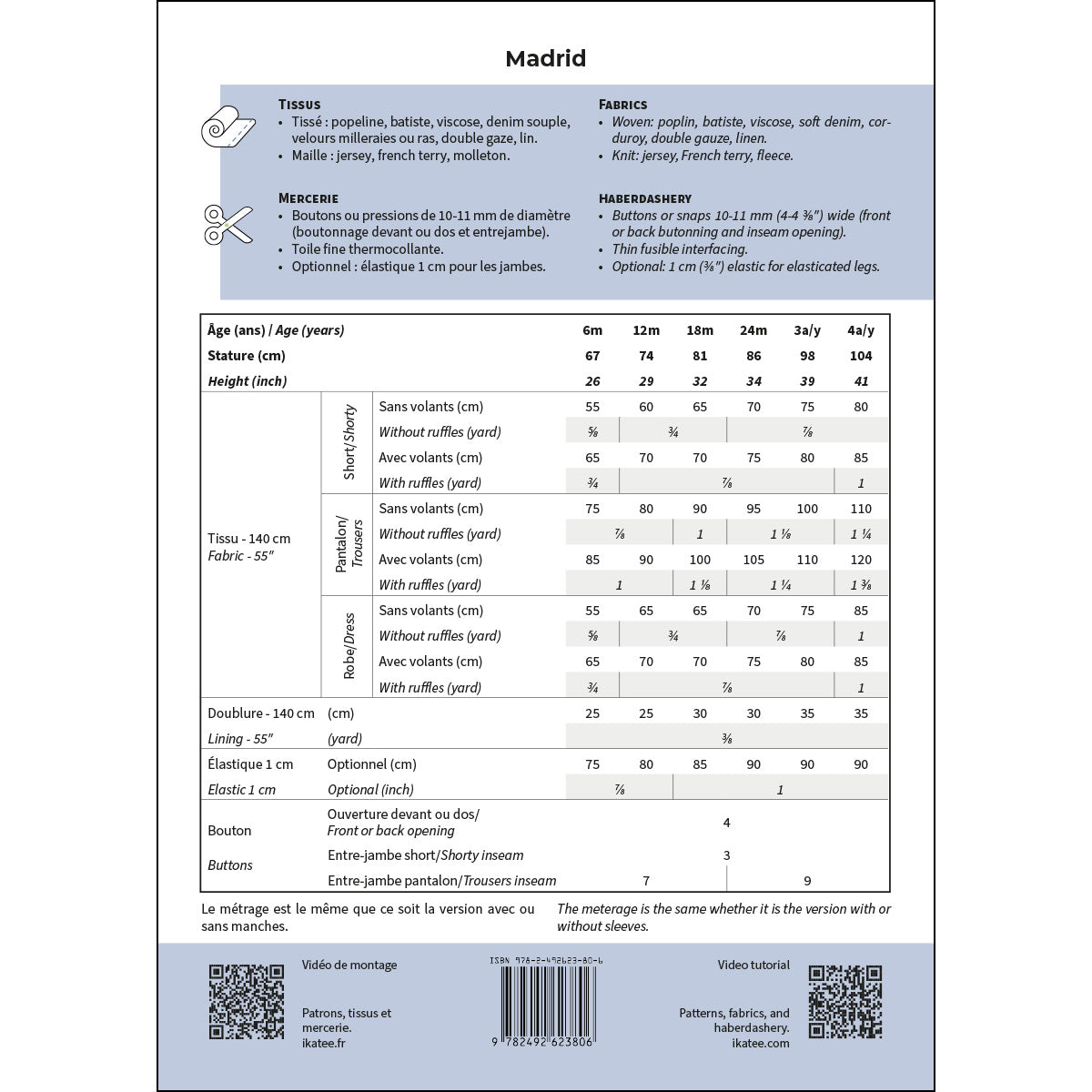 Patron de combinaison et de robe pour bébé format papier