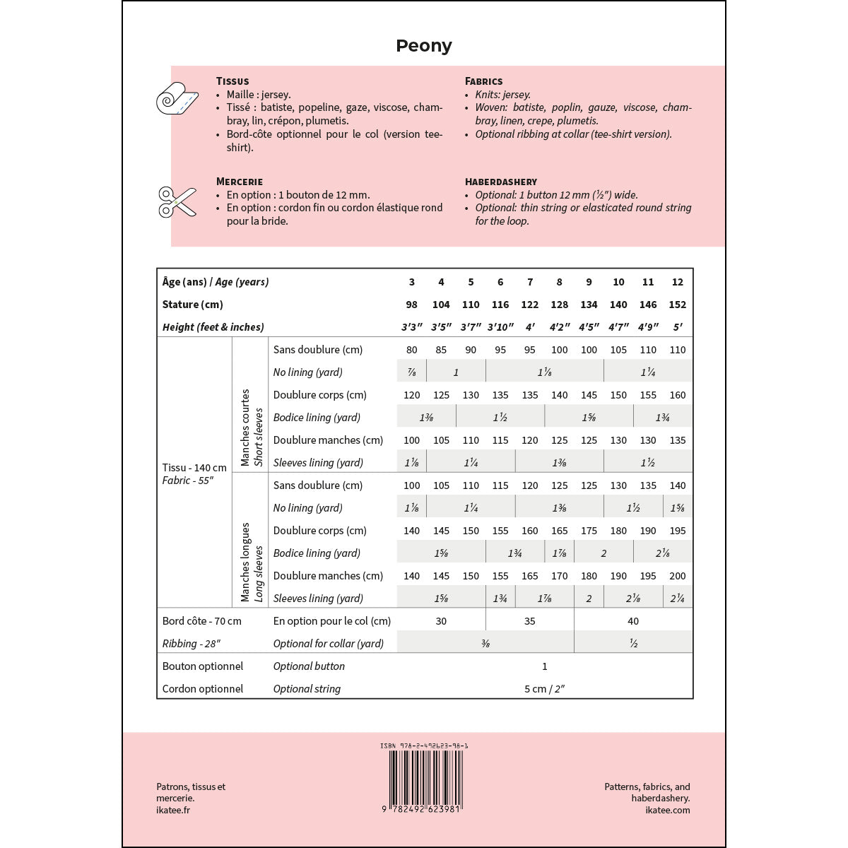 Patron de top pour enfant format papier