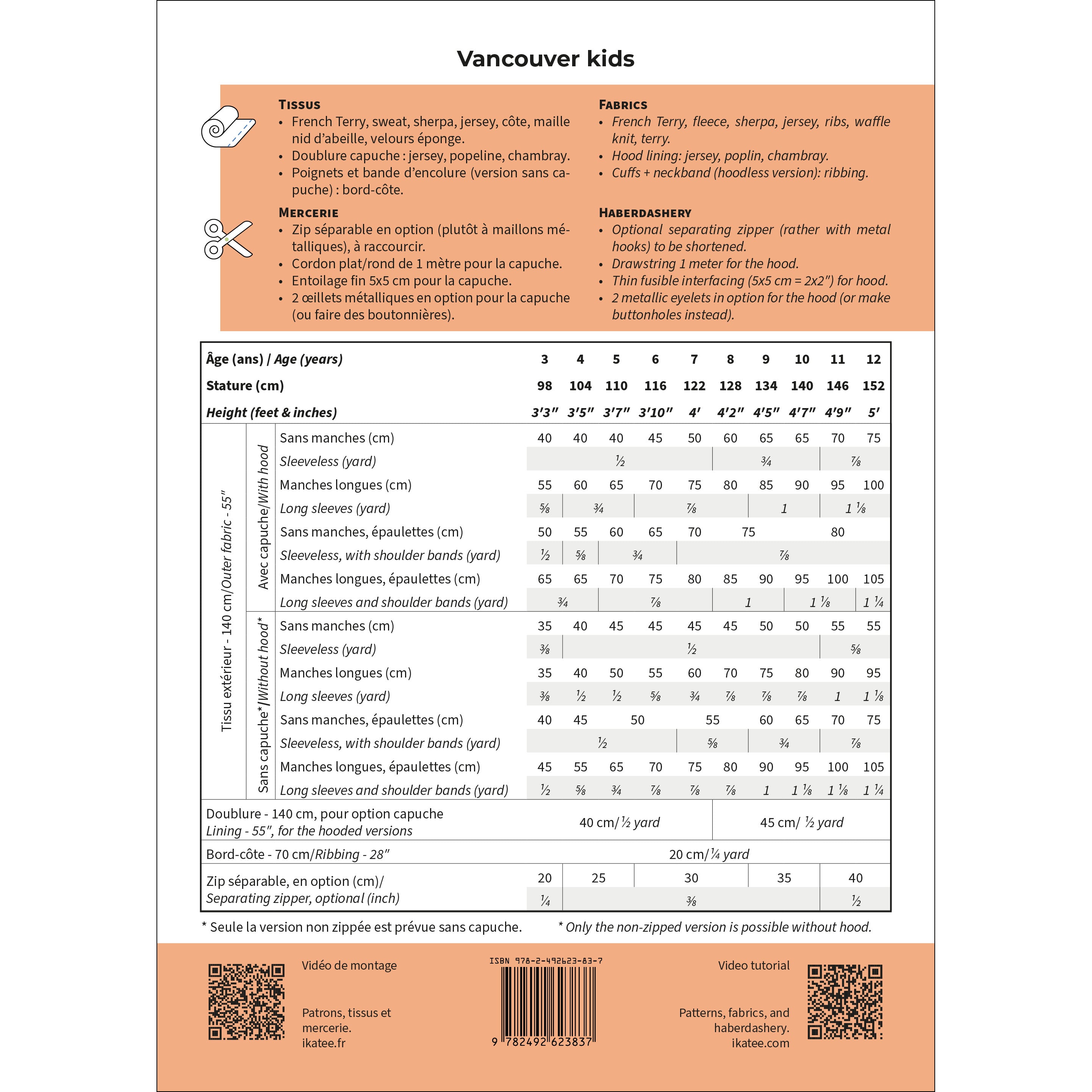Patron de sweat pour enfant format papier
