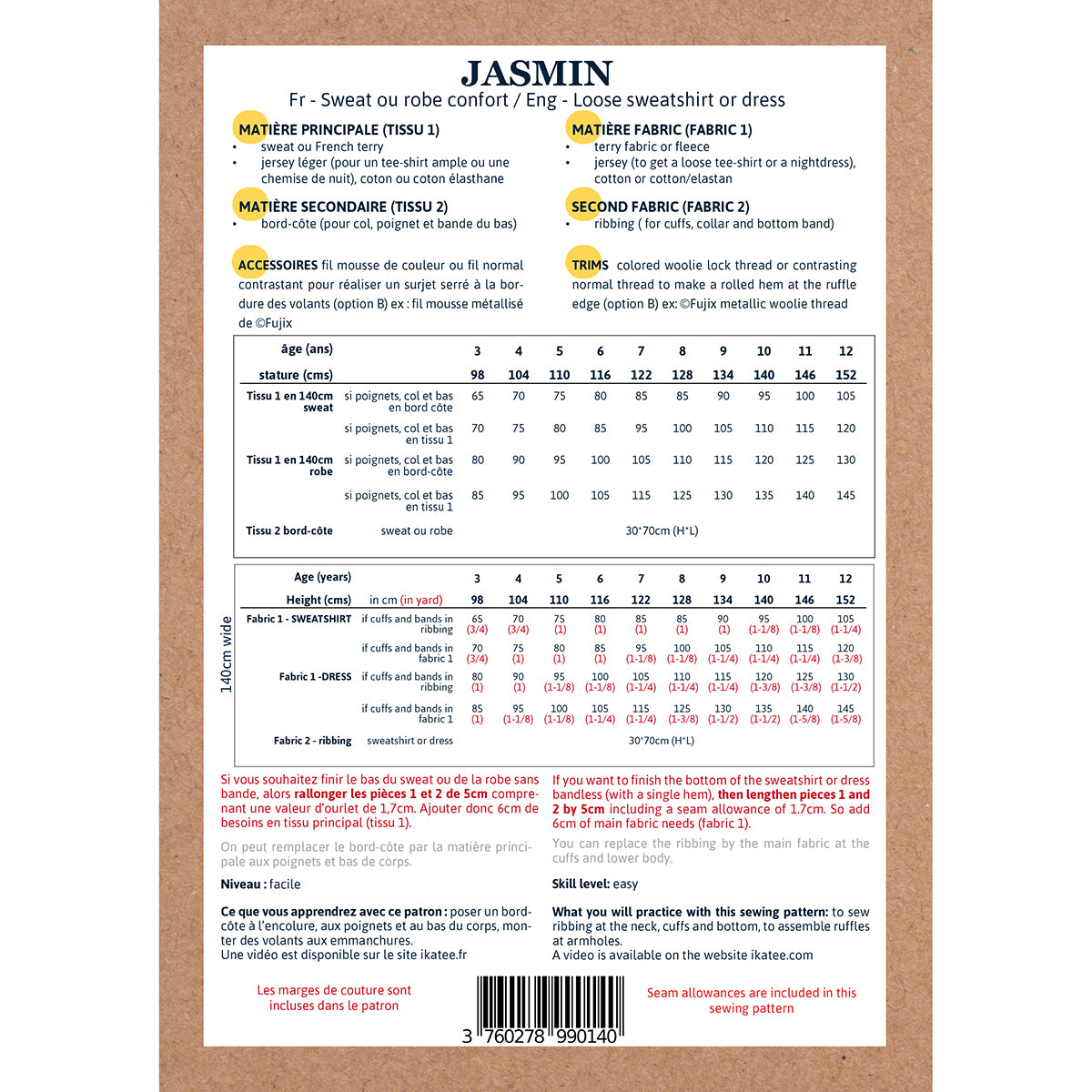 Patron de sweat et de robe pour enfant format papier