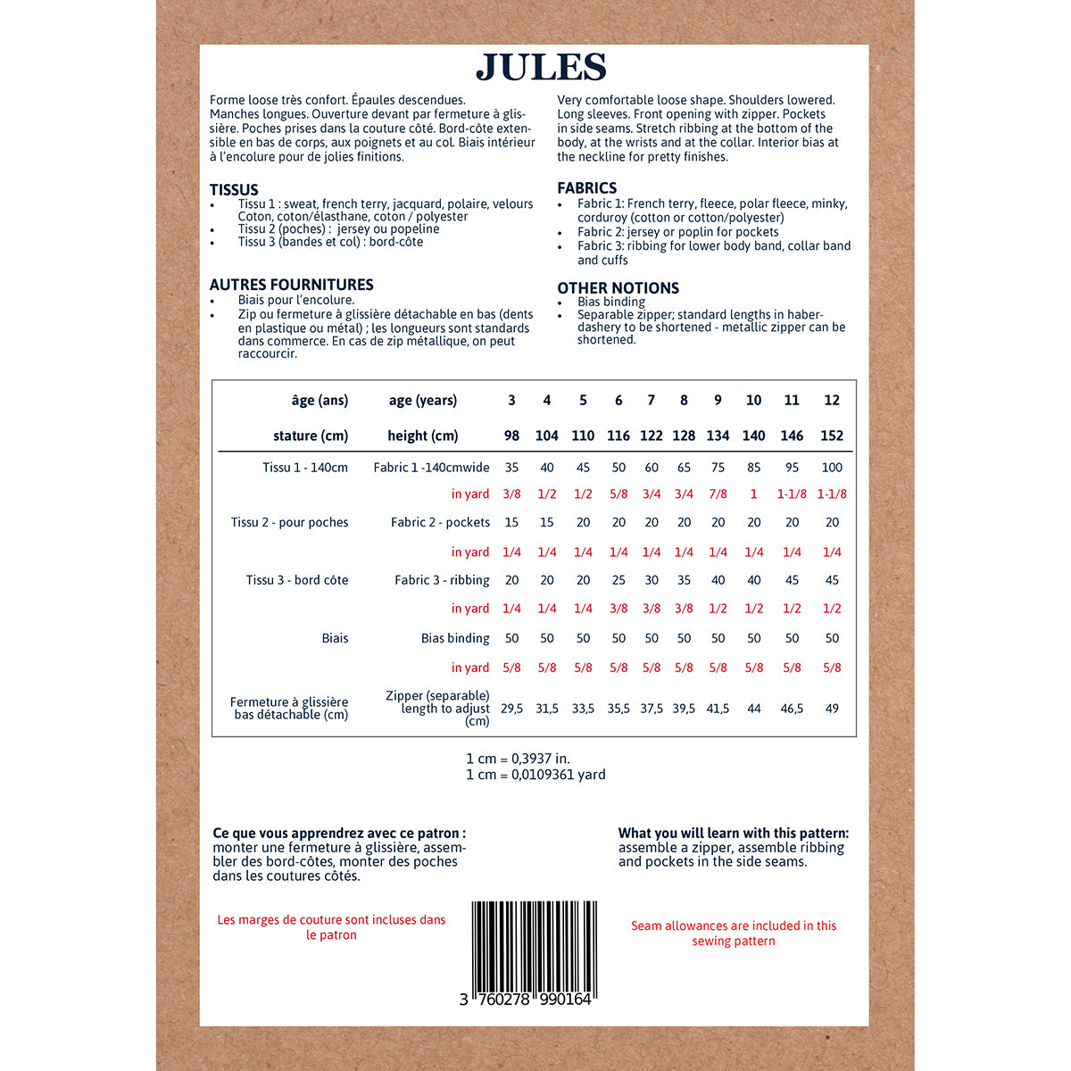 Patron de bomber pour enfant mixte format papier