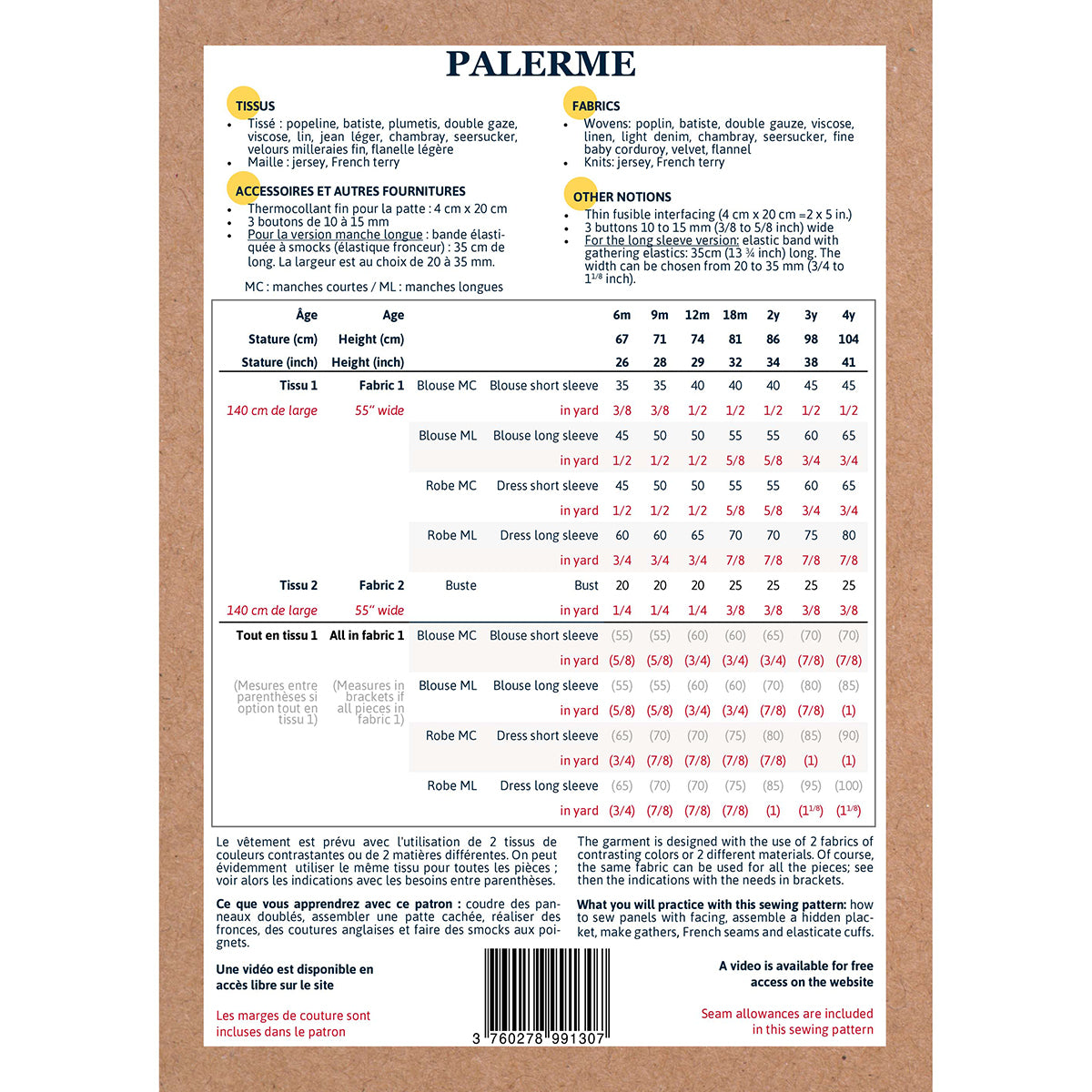 Patron de blouse et robe pour bébé format papier