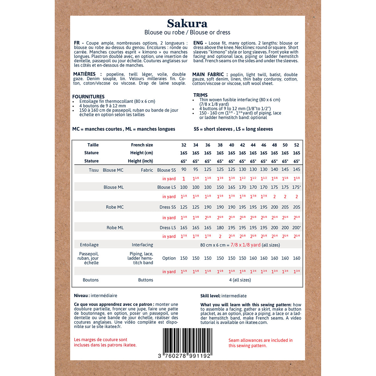 Patron de blouse et robe pour femme format papier