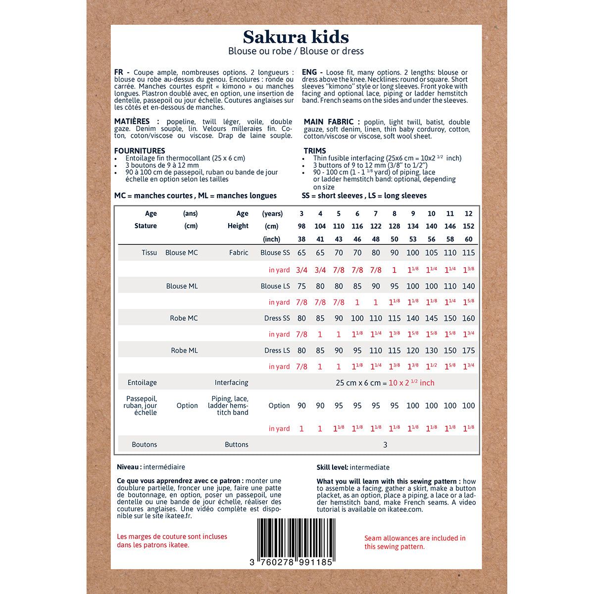 Patron de blouse et robe pour enfant format PDF