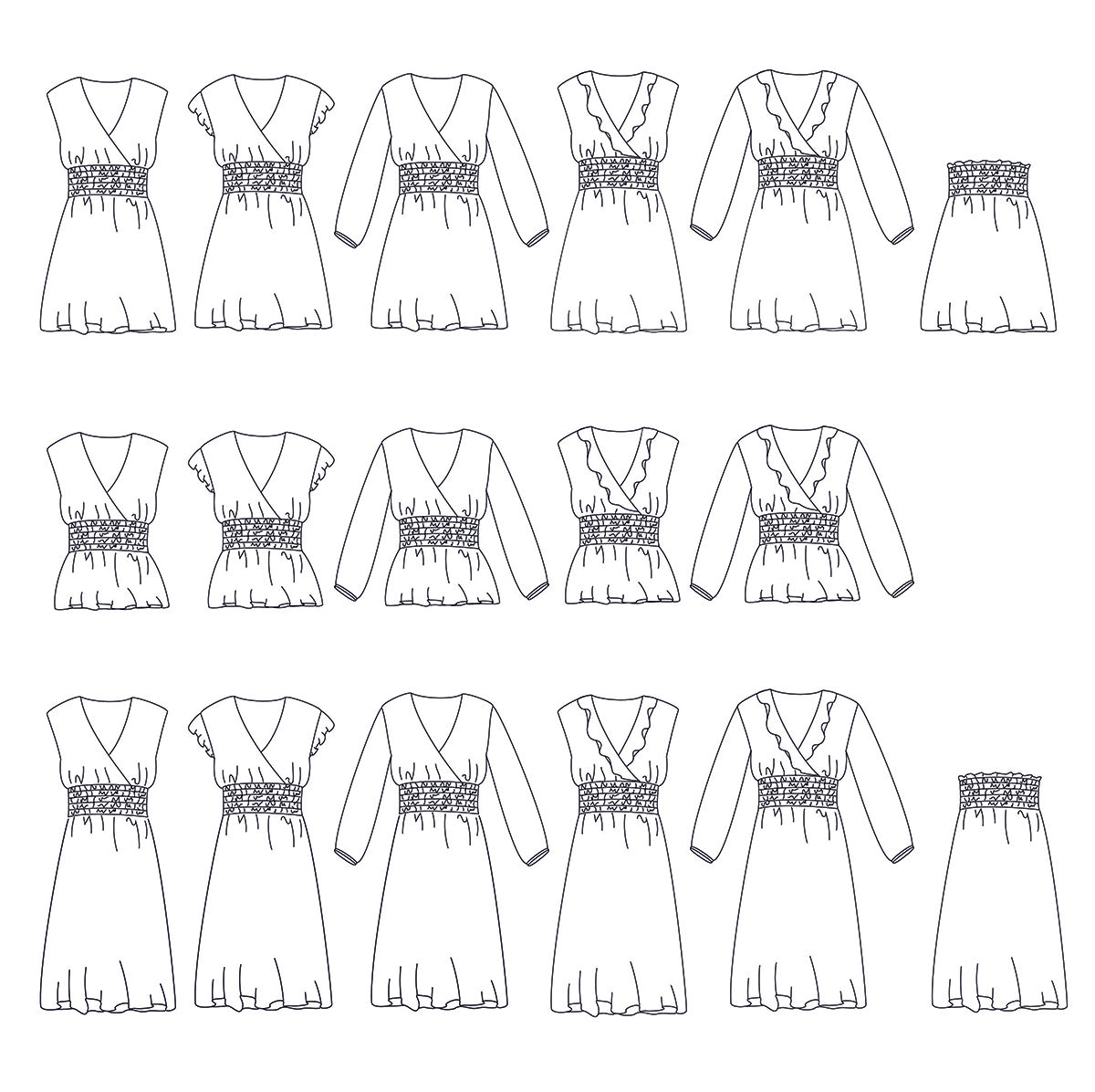 Patron de blouse, robe et jupe