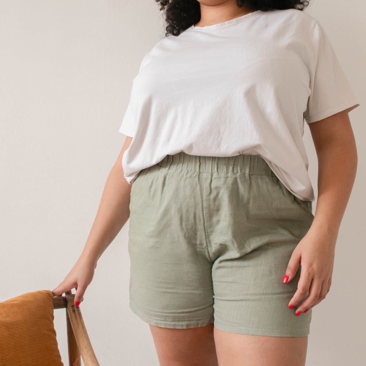 Singapour, patron de short taille élastiquée femme, du 32 au 52, en lin vert