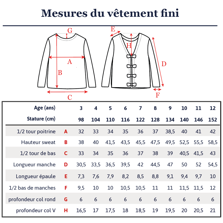 Couture de gilet manches longues pour femme et enfant