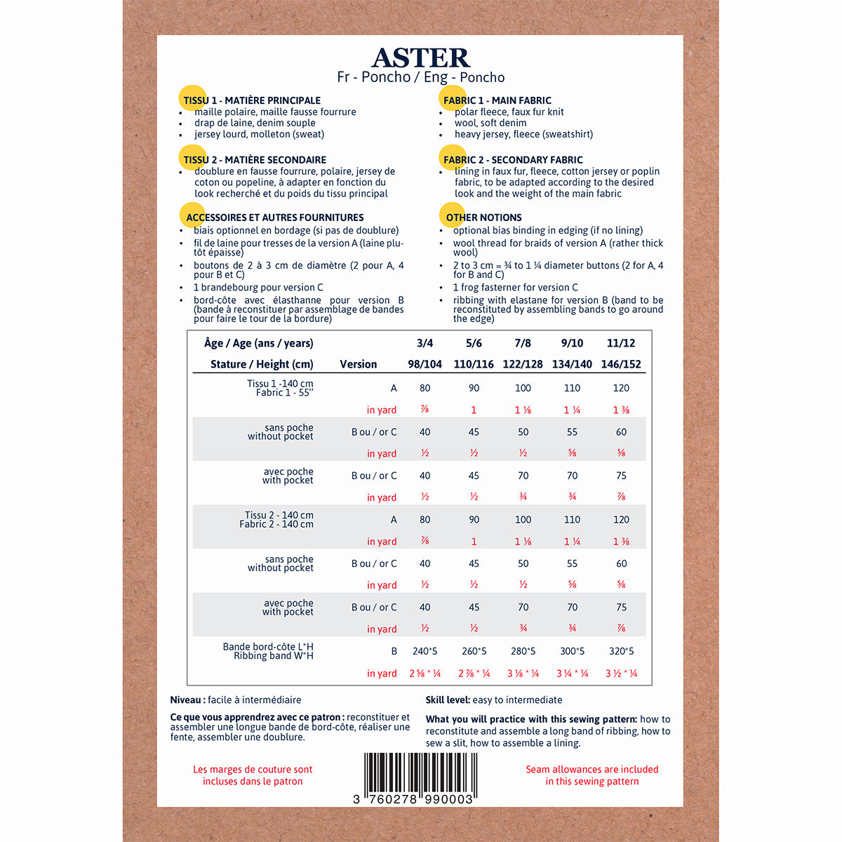 Patron format papier de poncho