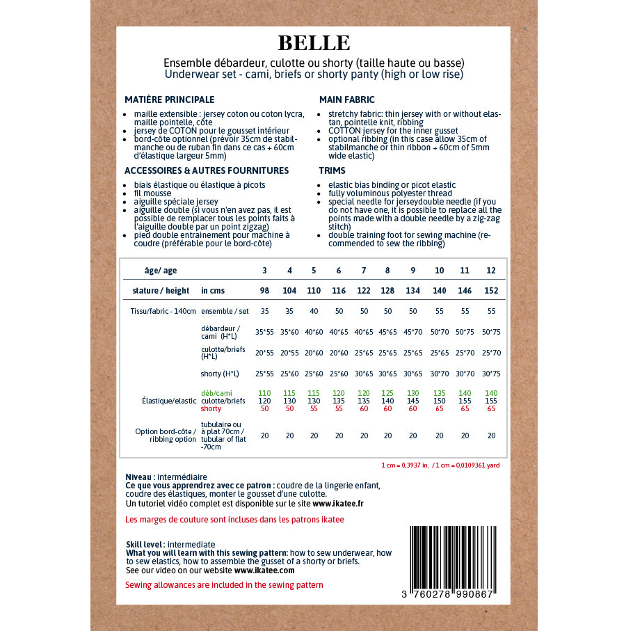 Patron format papier sous-vêtement enfant