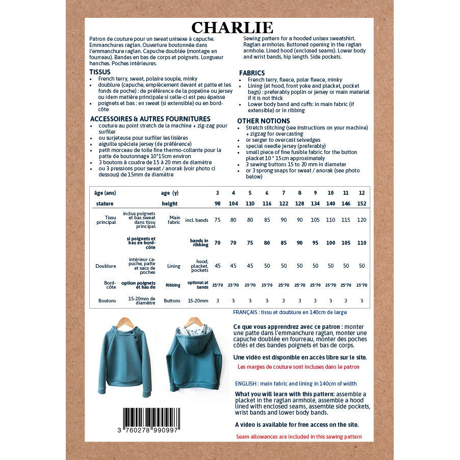 Patron de sweat pour fille et garçon format papier