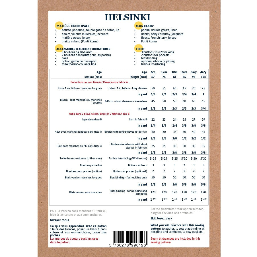 Patron de robe pour bébé format papier