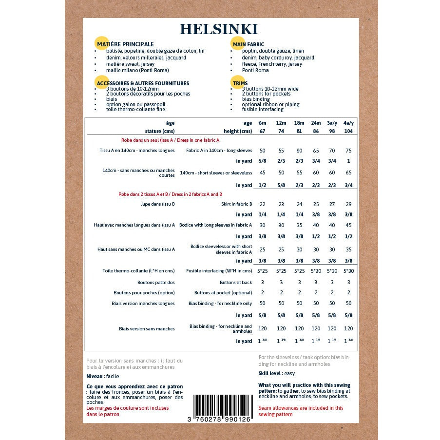 Patron de robe pour bébé format papier