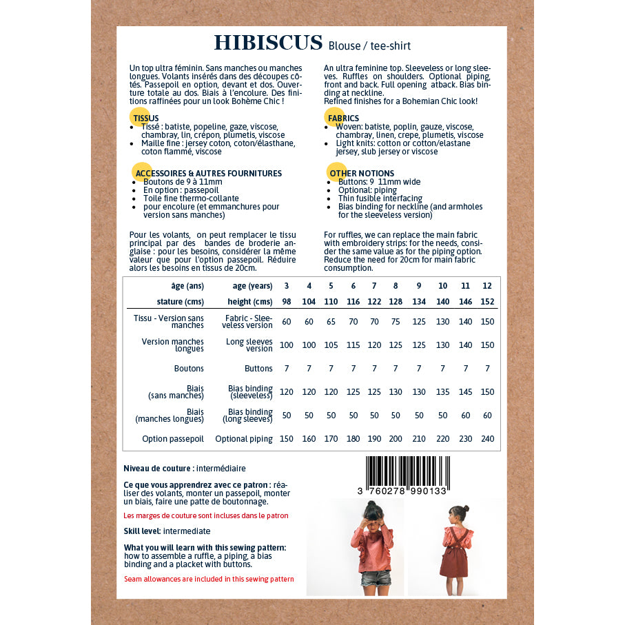 Patron de top pour enfant format papier