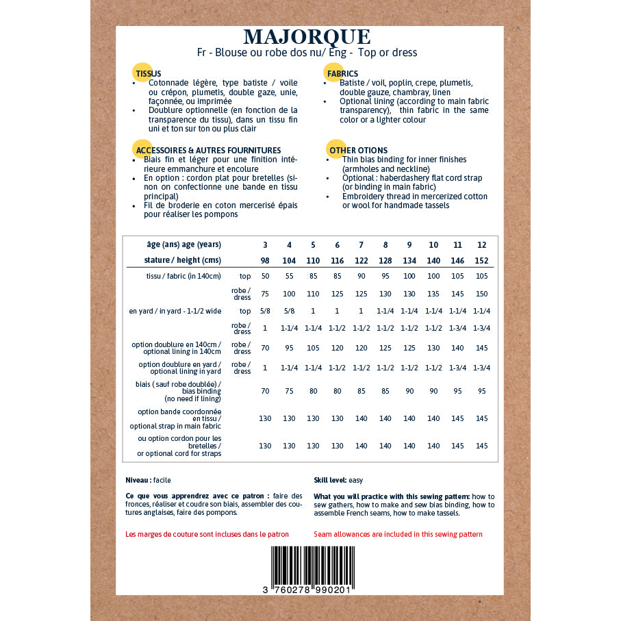 Patron de top et robe pour enfant format papier