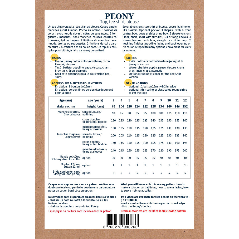 Patron de top pour enfant format papier