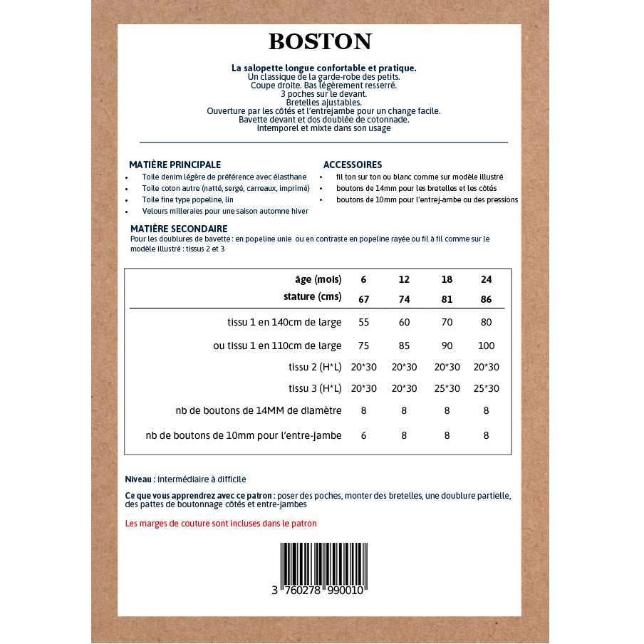 Patron de salopette pour bébé format papier