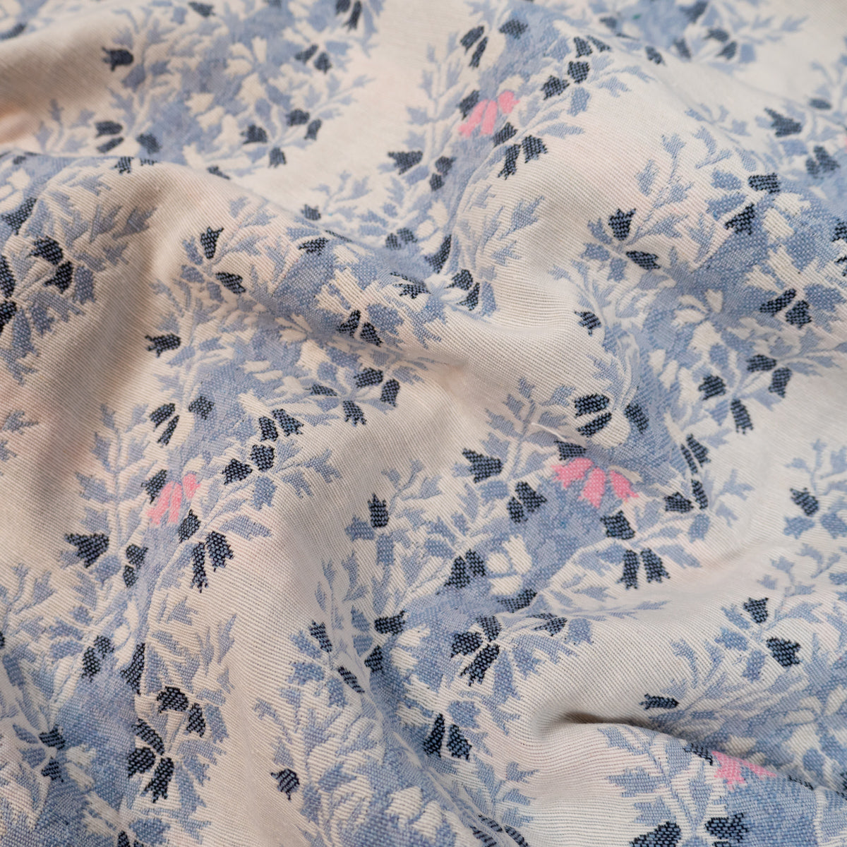 Blue jacquard border fabric by the meter | ikatee