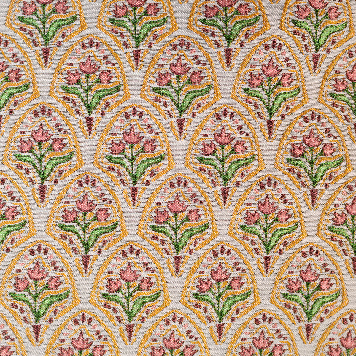 tissu jacquard fleurs et or