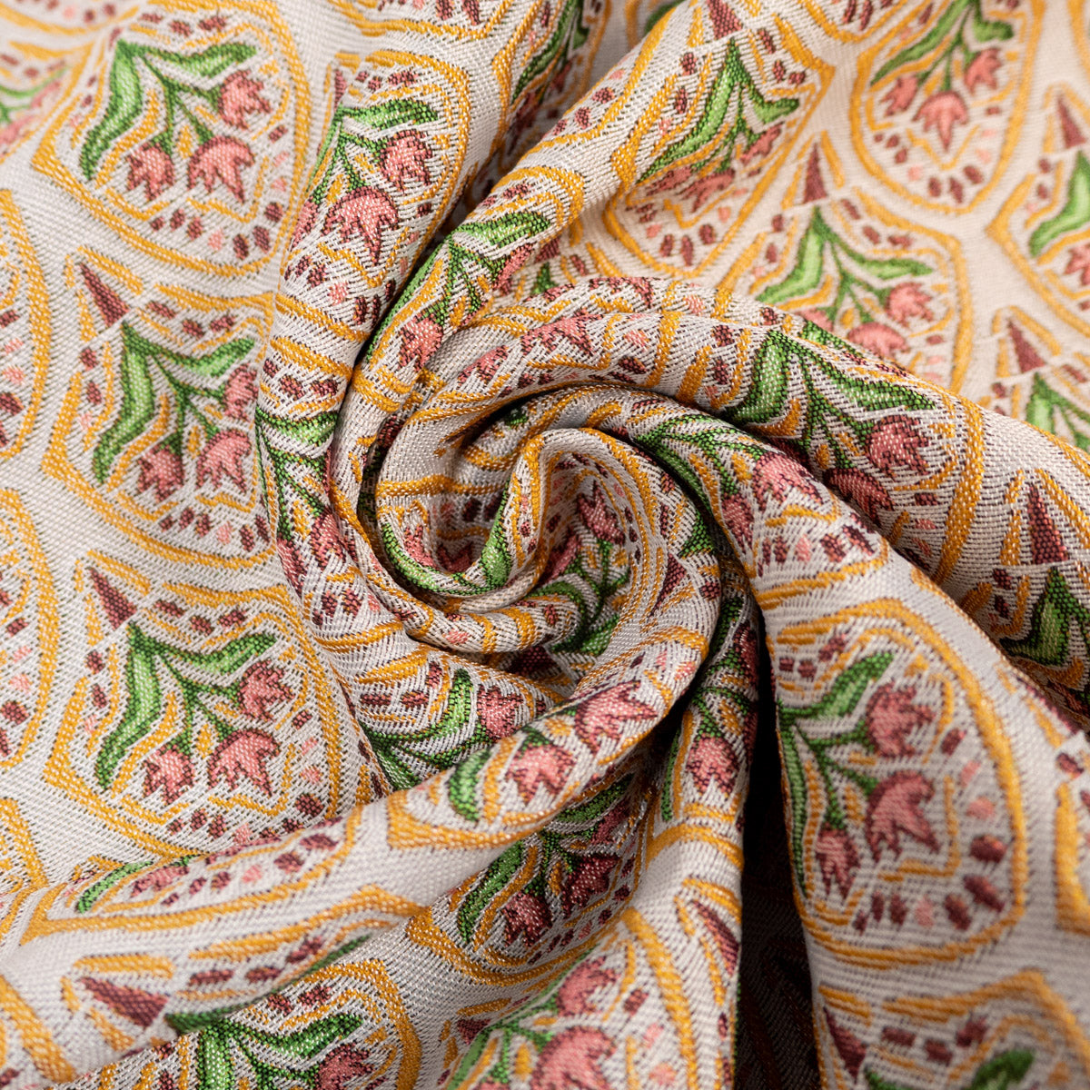 tissu jacquard fleurs et or