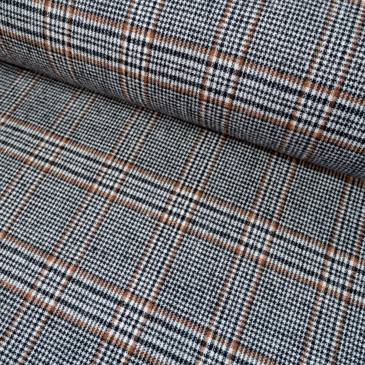 Tissu lainage à carreaux Tartan noir, écru et camel – vue 2