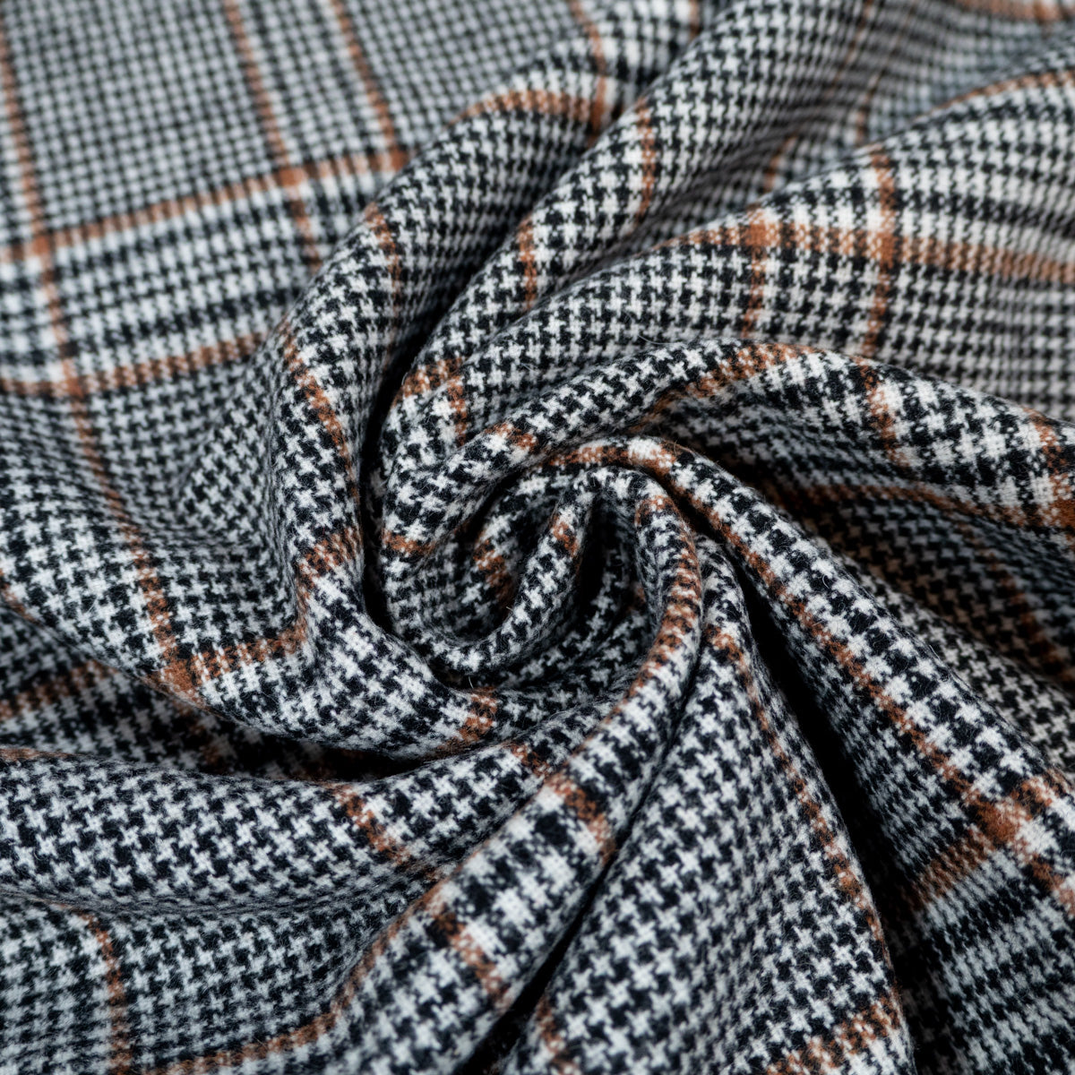 Tissu lainage à carreaux Tartan noir, écru et camel – vue 5
