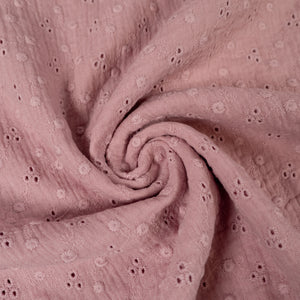 Tissu double gaze brodée - Adèle - Rose pétale