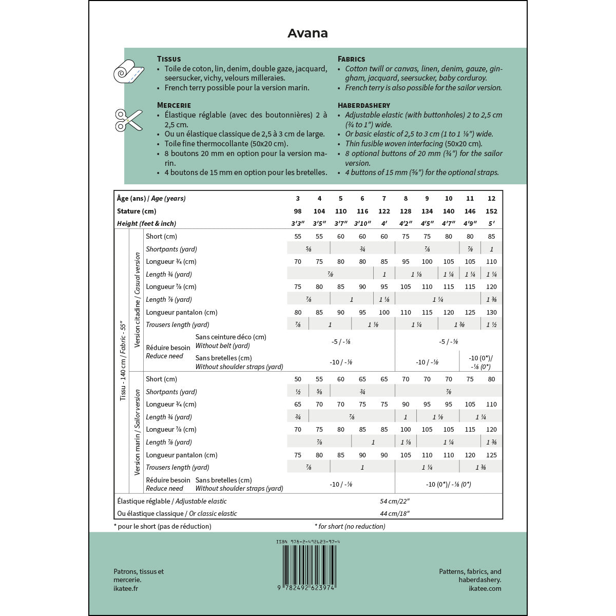 Patron de pantalon et short au format papier 