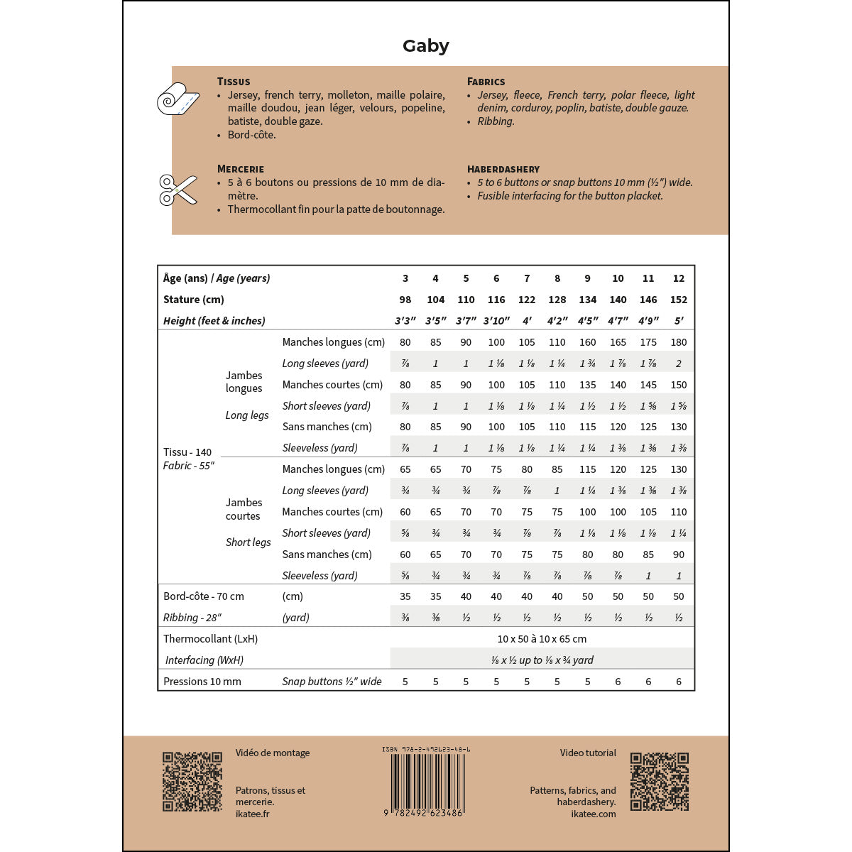 Patron de combinaison pour enfant format papier