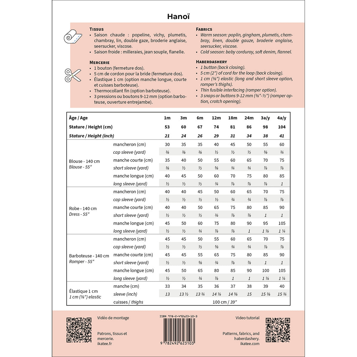 Patron blouse, robe et barboteuse bébé HANOÏ format papier