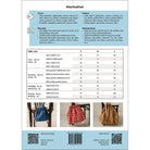 Dos de la pochette du patron de couture Manhattan avec tableau des métrages et photos des sacs – Ikatee