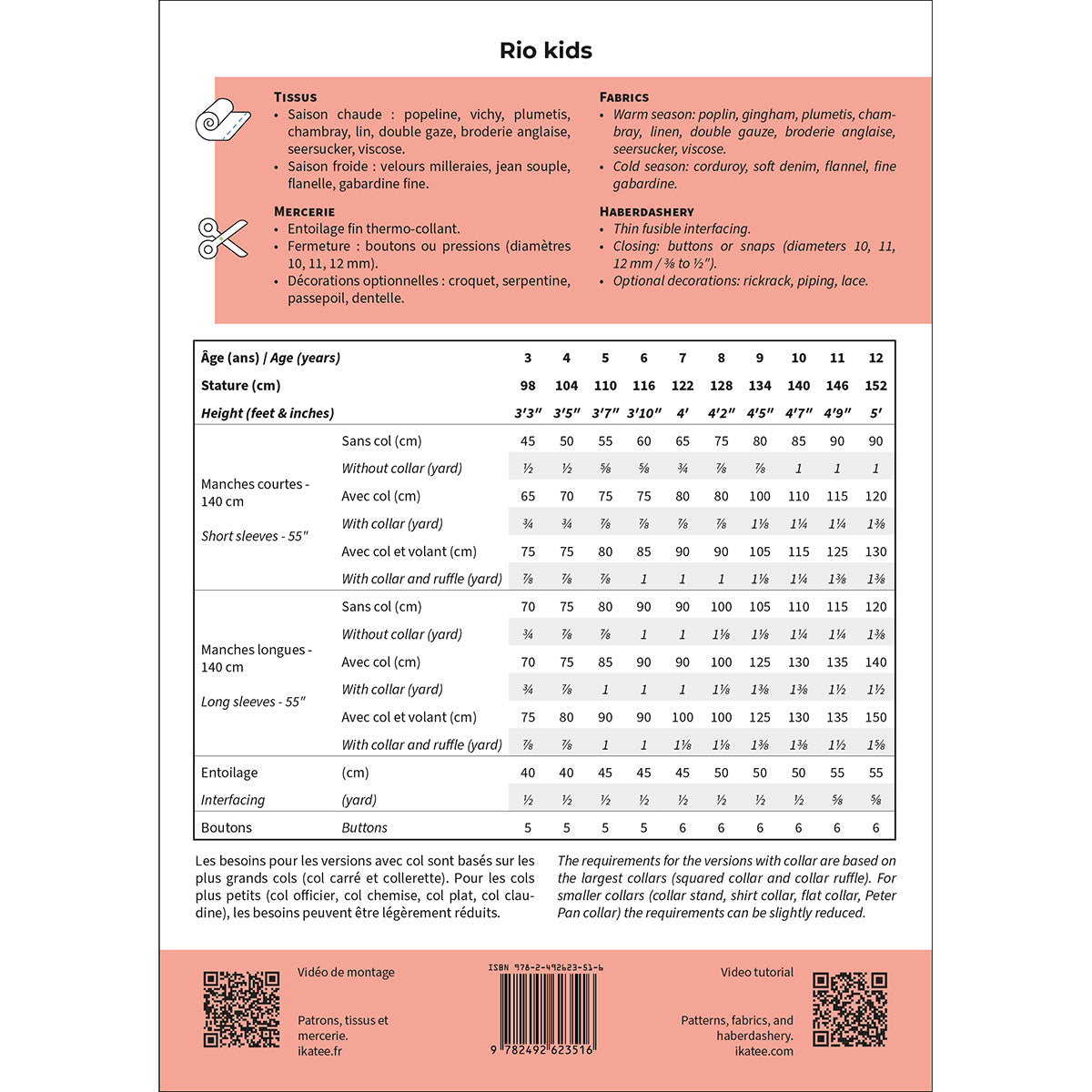 Patron de blouse pour enfant format papier 