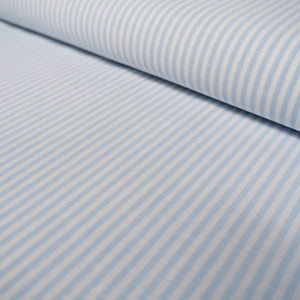 Tissu Popeline - Rayures - Bleu clair et blanc