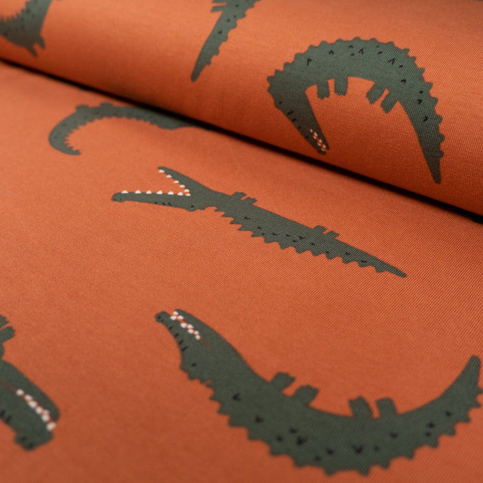 Coupon de Jersey stretch - Crocodiles - Rouille