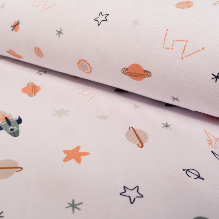 Coupon de Jersey stretch - Dans les étoiles - Blanc