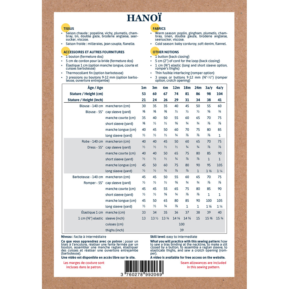 Patron blouse robe et barboteuse bebe HANOI PDF ikatee