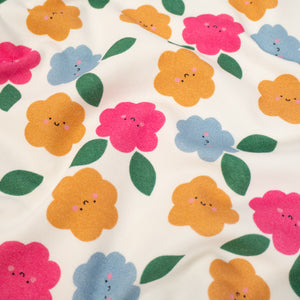 French terry Bio Stretch ikatee® - Happy flowers - Blanc cassé