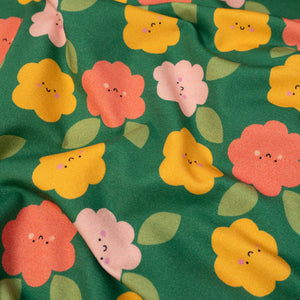 Tissu Jersey Bio - Ikatee® - Happy flowers - Vert