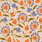 Viscose fond écru fleurs bleus, oranges et vertes de belle qualité 