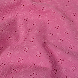 Tissu double gaze - Broderie anglaise - Fuchsia
