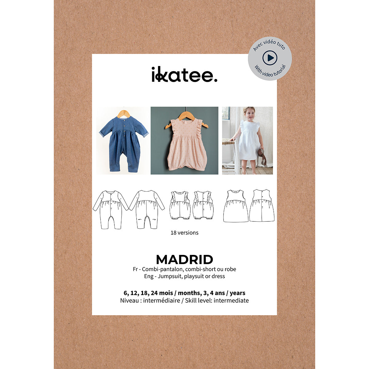 MADRID baby jumpsuit and dress paper sewing pattern | ikatee