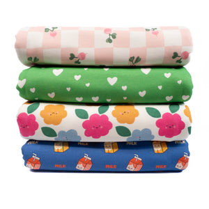 French terry Bio Stretch ikatee® - Happy flowers - Blanc cassé
