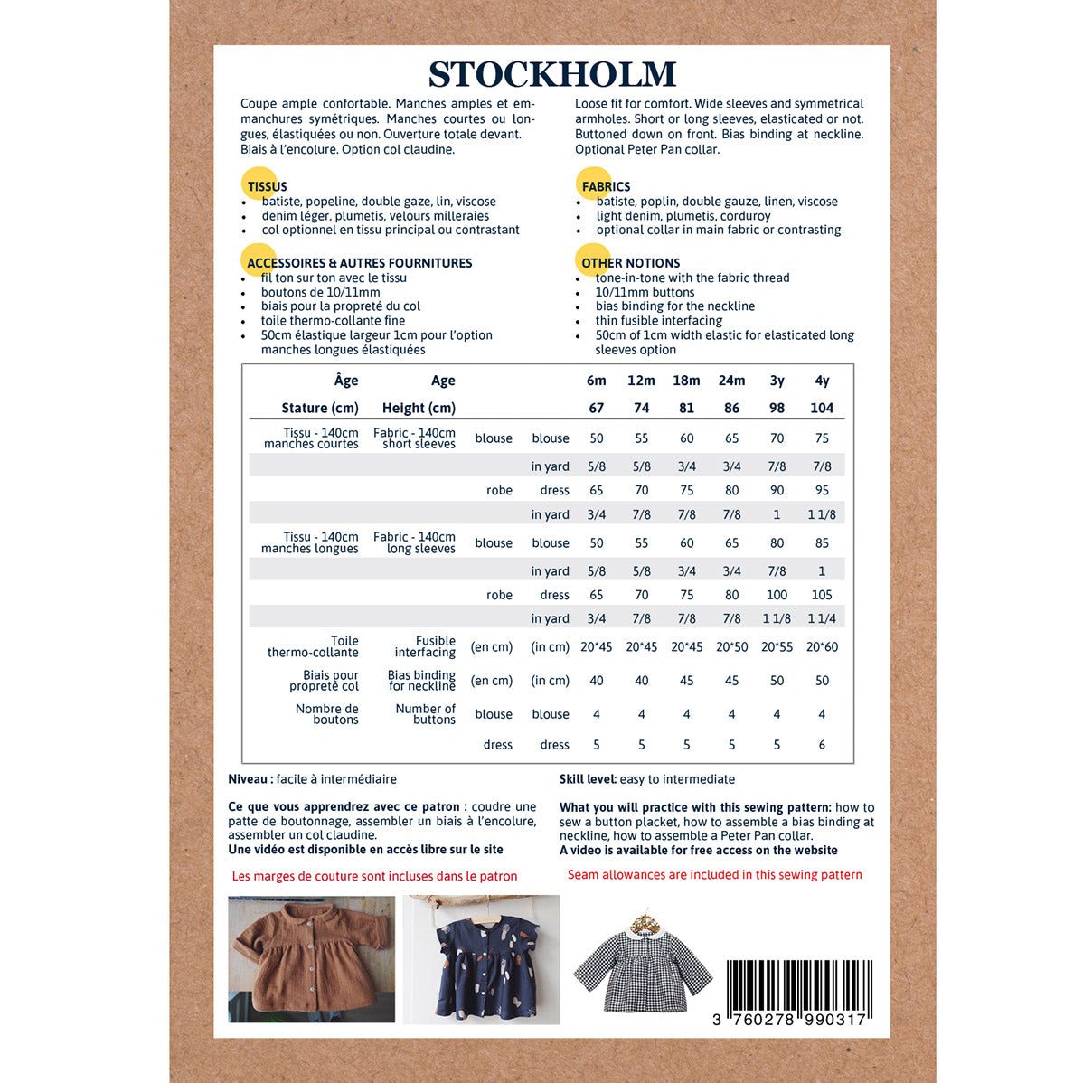 Patron blouse et robe bébé STOCKHOLM PDF – ikatee